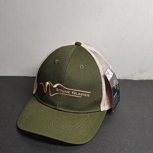 Stone Glacier Mens Classic Trucker Hat OSFM Green Tan Cotton Mesh Snapback Cap